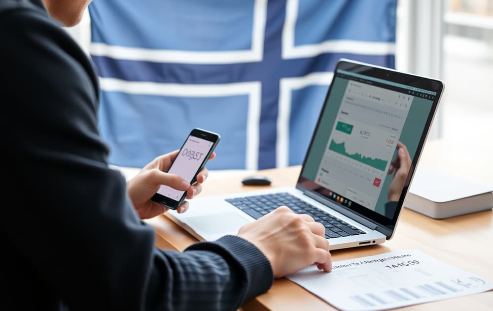 Norsk spiller som sjekker odds og skatteregler på datamaskin og mobil