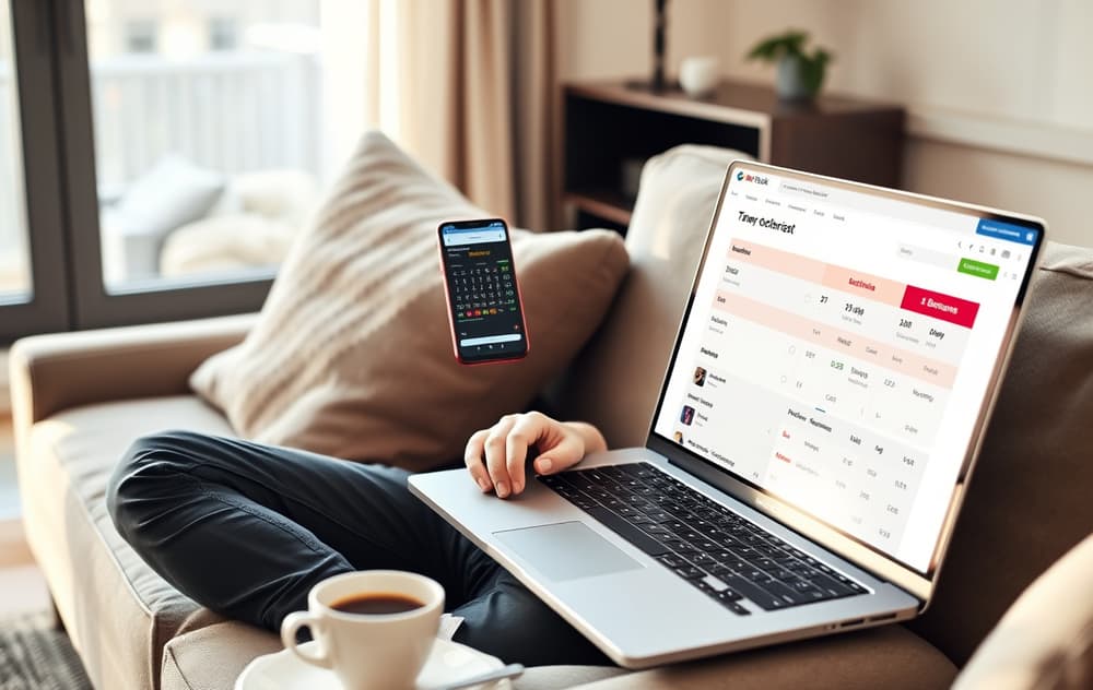 Norsk spiller sammenligner oddsbonus på mobil og laptop i stuen.