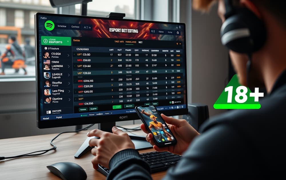 Skjerm med eSport-odds og en spiller som tipper på mobil