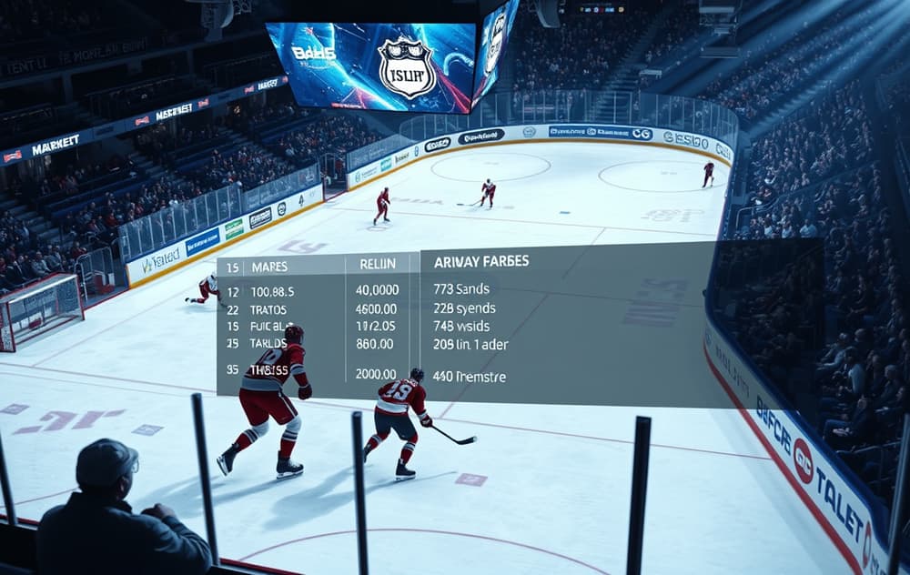 Ishockeykamp med odds og bettingmarkeder på skjerm